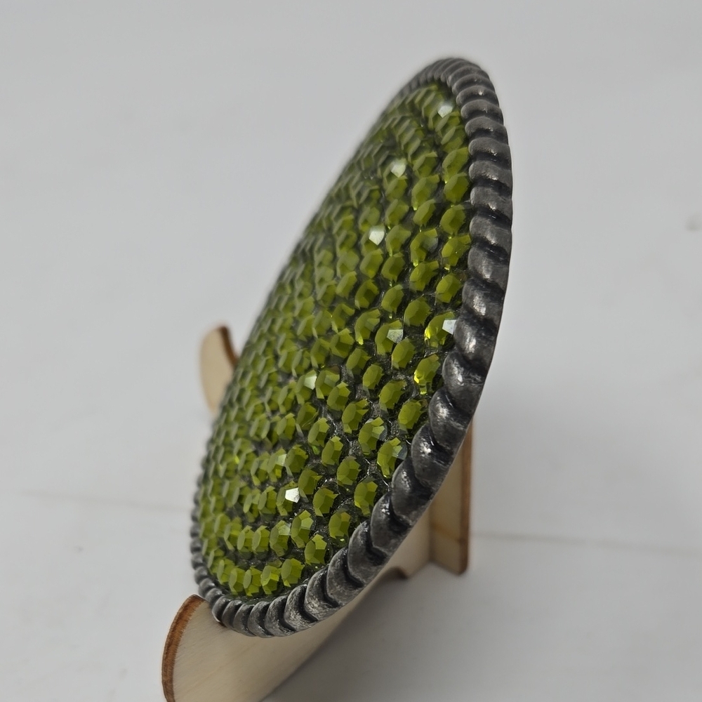 TRES FLORES Green Rhinestone Oval Belt Buckle - Picture 3 of 7